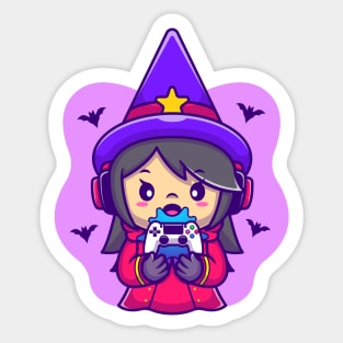 Cute Female Witch Gaming Cartoon Sticker